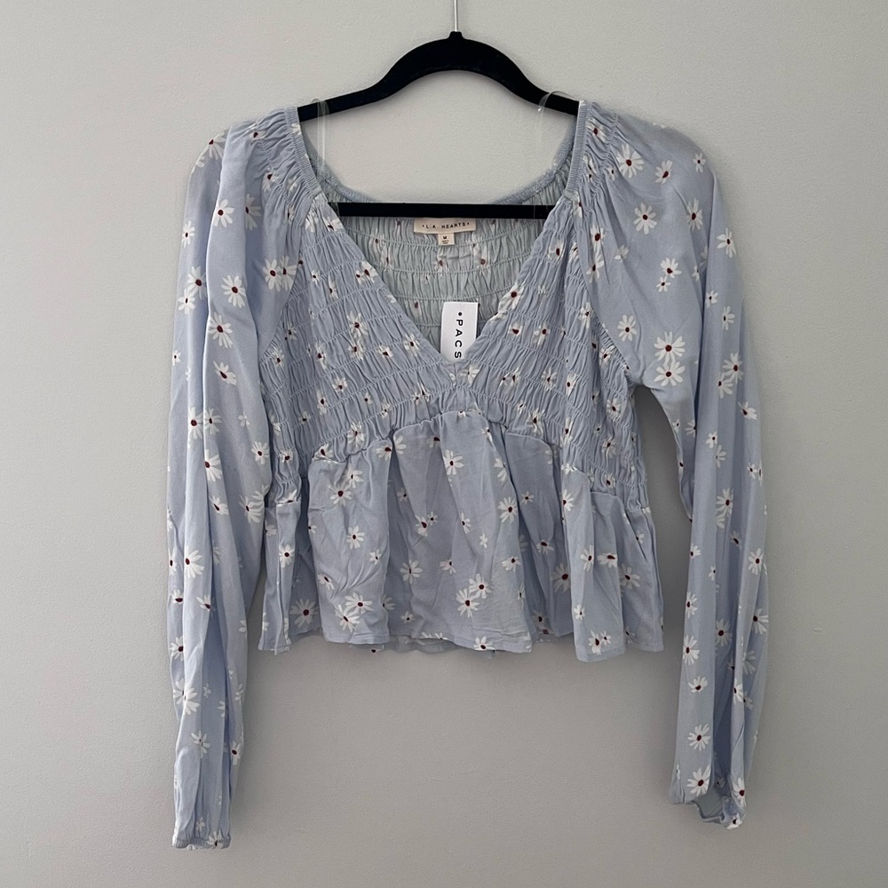 NEW with Tags PacSun LA Hearts Medium Light Blue Sunflower Long Sleeve Top